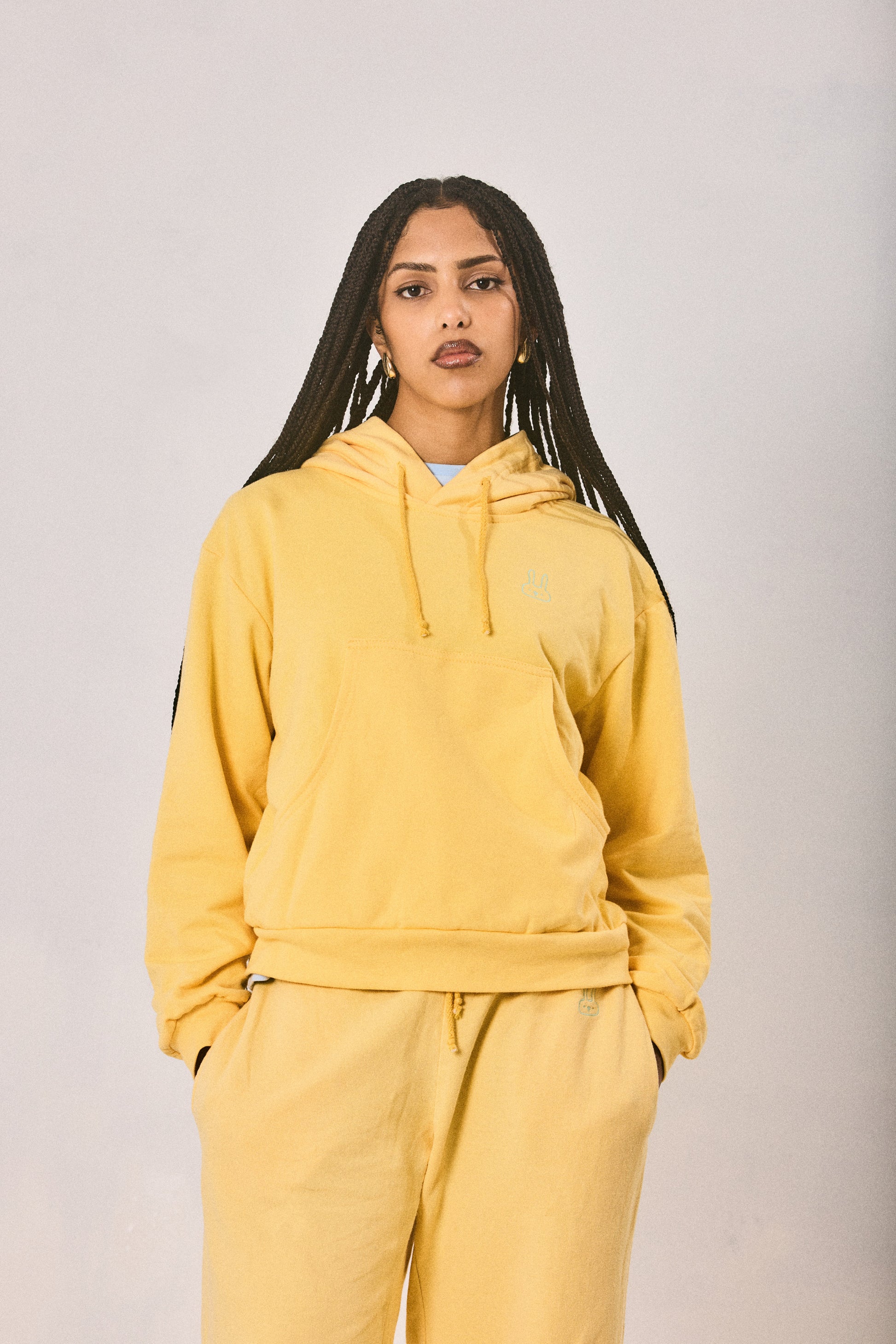 Yellow hoodie and sweatpants set, made in Cape Town