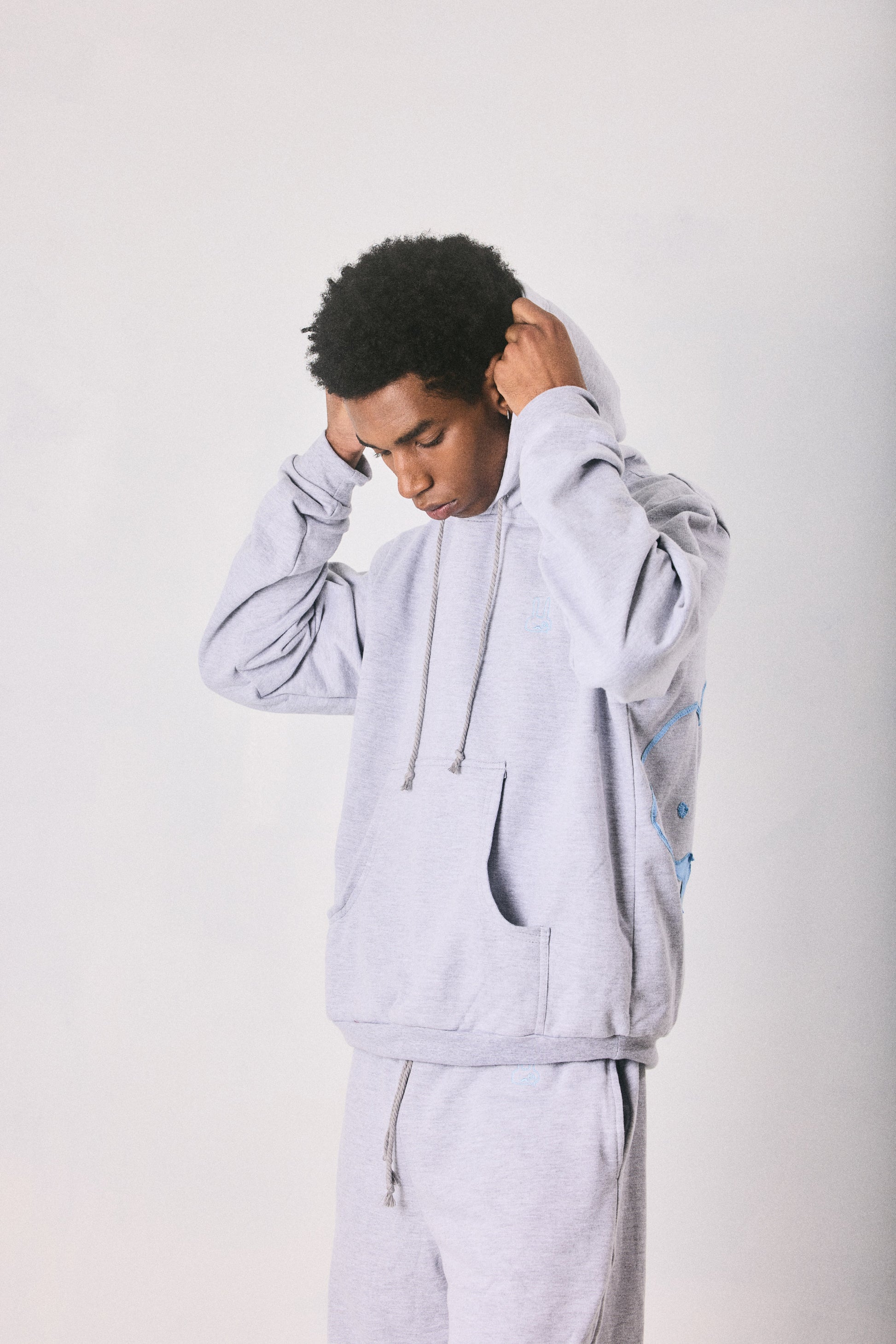 Grey melange hoodie and sweatpants set, made in Cape Town