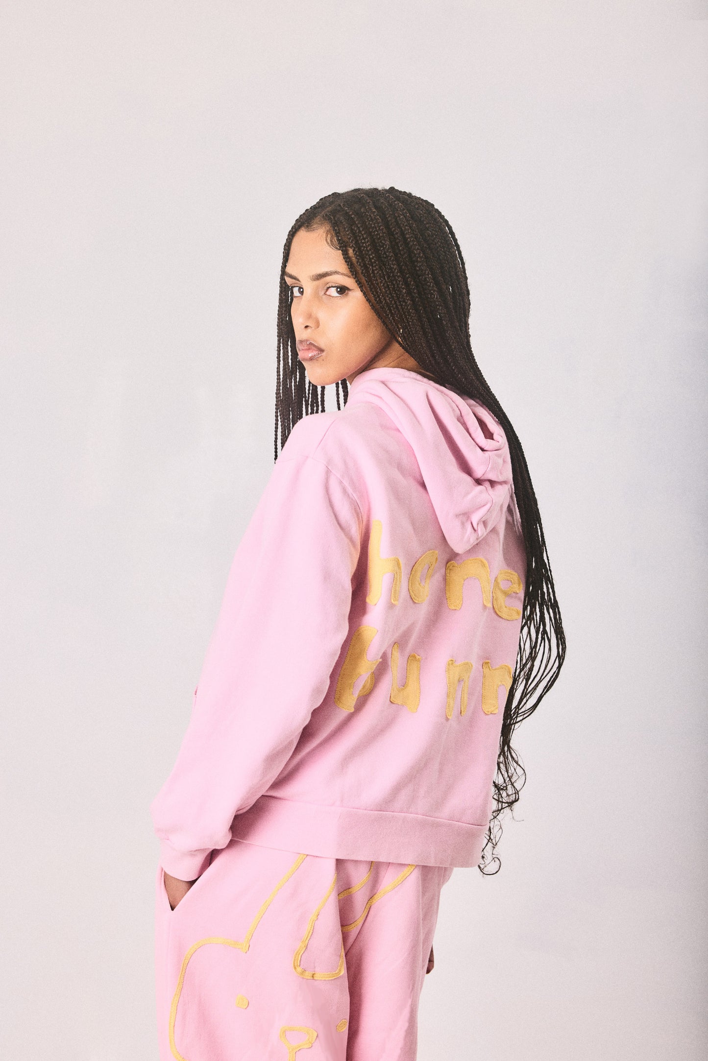 Pink hoodie and sweatpants set, made in Cape Town