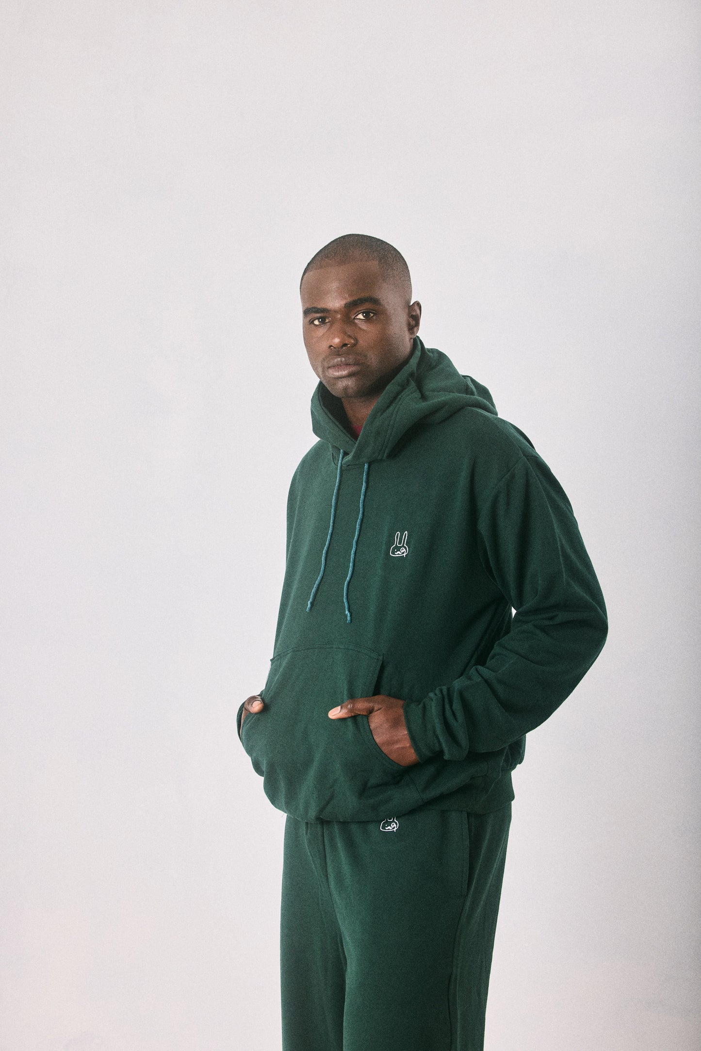 Dark green hoodie and sweatpants set, made in Cape Town